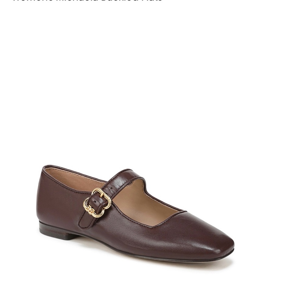 Sam Edelman Women's Mary Jane Flat in Dark Brown Leather with Gold Buckle